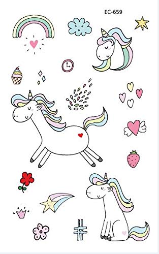 PowerTRC Temporary Tattoos For Kids, 12 Sheets Over 300 Tattoos For Endless Combinations And Styles, Durable Unicorn And Fantasy Theme'd Fake Tattoos