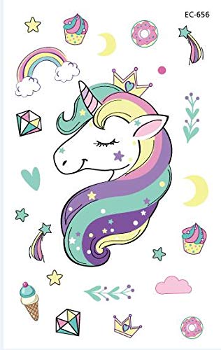 PowerTRC Temporary Tattoos For Kids, 12 Sheets Over 300 Tattoos For Endless Combinations And Styles, Durable Unicorn And Fantasy Theme'd Fake Tattoos