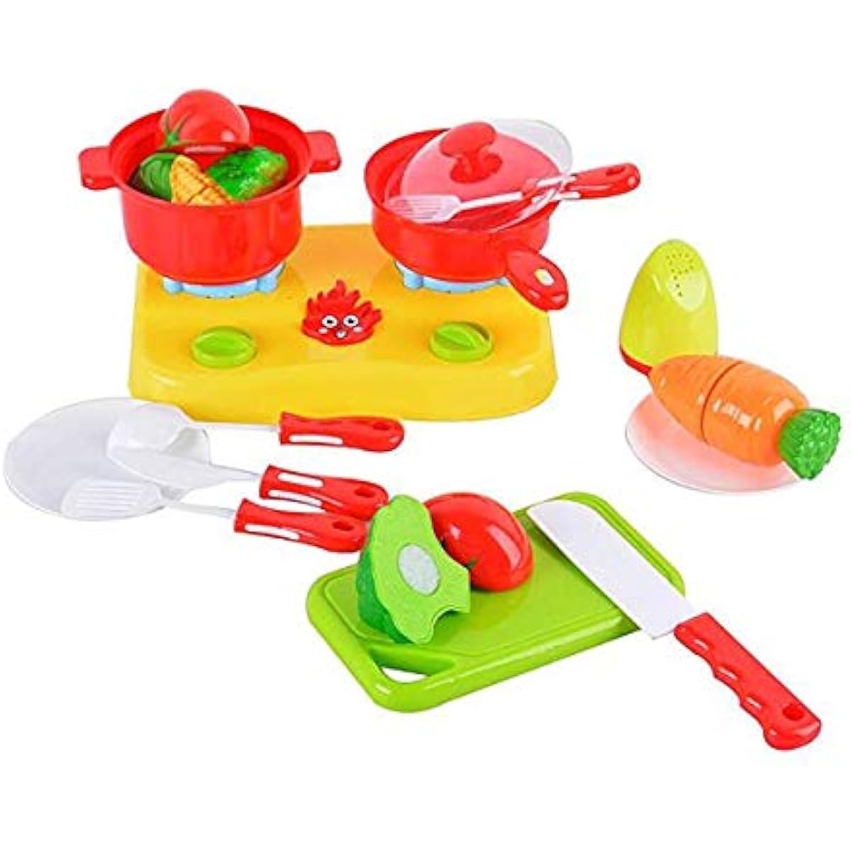 Kitchen Cutting Food Playset for Kids | Includes Vegetables, Fruits, Cooking & Eating Utensils | Comes with Portable Storage Basket