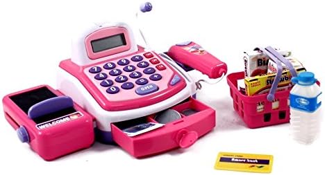 Cash Register Playset for Kids | Pink Supermarket Toy with Microphone |