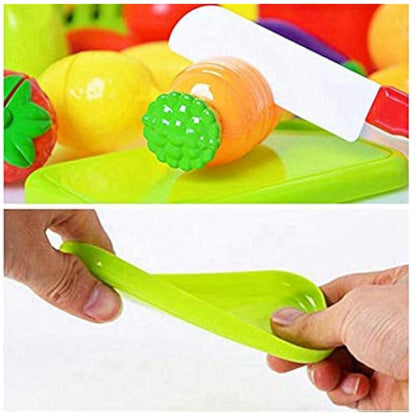 Kitchen Cutting Food Playset for Kids | Includes Vegetables, Fruits, Cooking & Eating Utensils | Comes with Portable Storage Basket