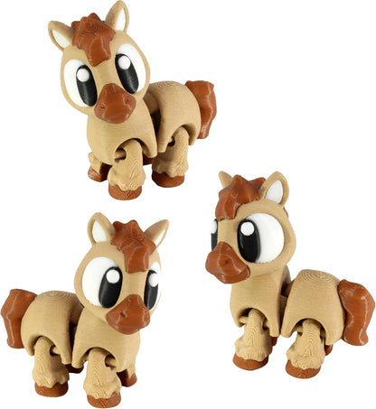 PowerTRC 3D Printed Articulated Horse Fidget Toy 3 Pack – Flexible Cute Animal Desk Decor, Adult Fidget Collectible – 3D Printed in USA