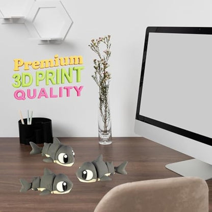PowerTRC 3D Printed Articulated Shark Fidget Toy 3 Pack – Flexible Cute Animal Desk Decor, Adult Fidget Collectible – 3D Printed in USA