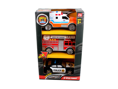 3-in-1 Emergency Vehicle Toy PlaySet For Kids (Fire Truck, Police Car, Ambulance)