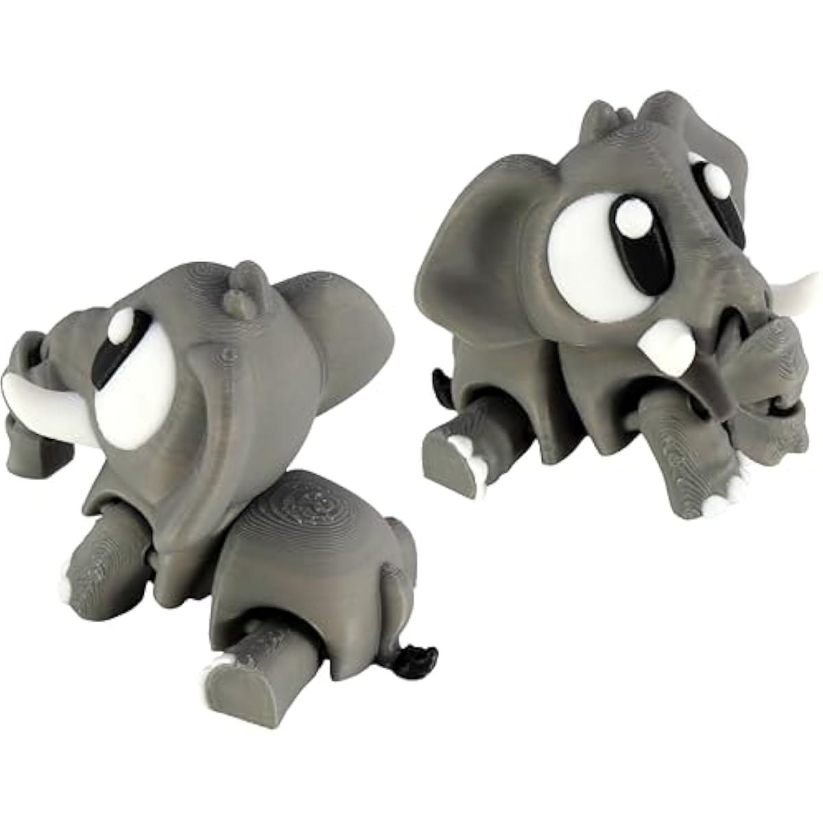 PowerTRC 3D Printed Articulated Elephant Fidget Toy 3 Pack – Flexible Cute Animal Desk Decor, Adult Fidget Collectible – 3D Printed in USA