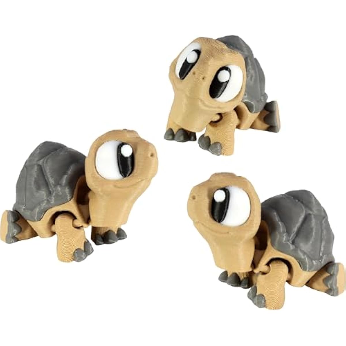 PowerTRC 3D Printed Articulated Tortoise Fidget Toy 3 Pack – Flexible Cute Animal Desk Decor, Adult Fidget Collectible – 3D Printed in USA