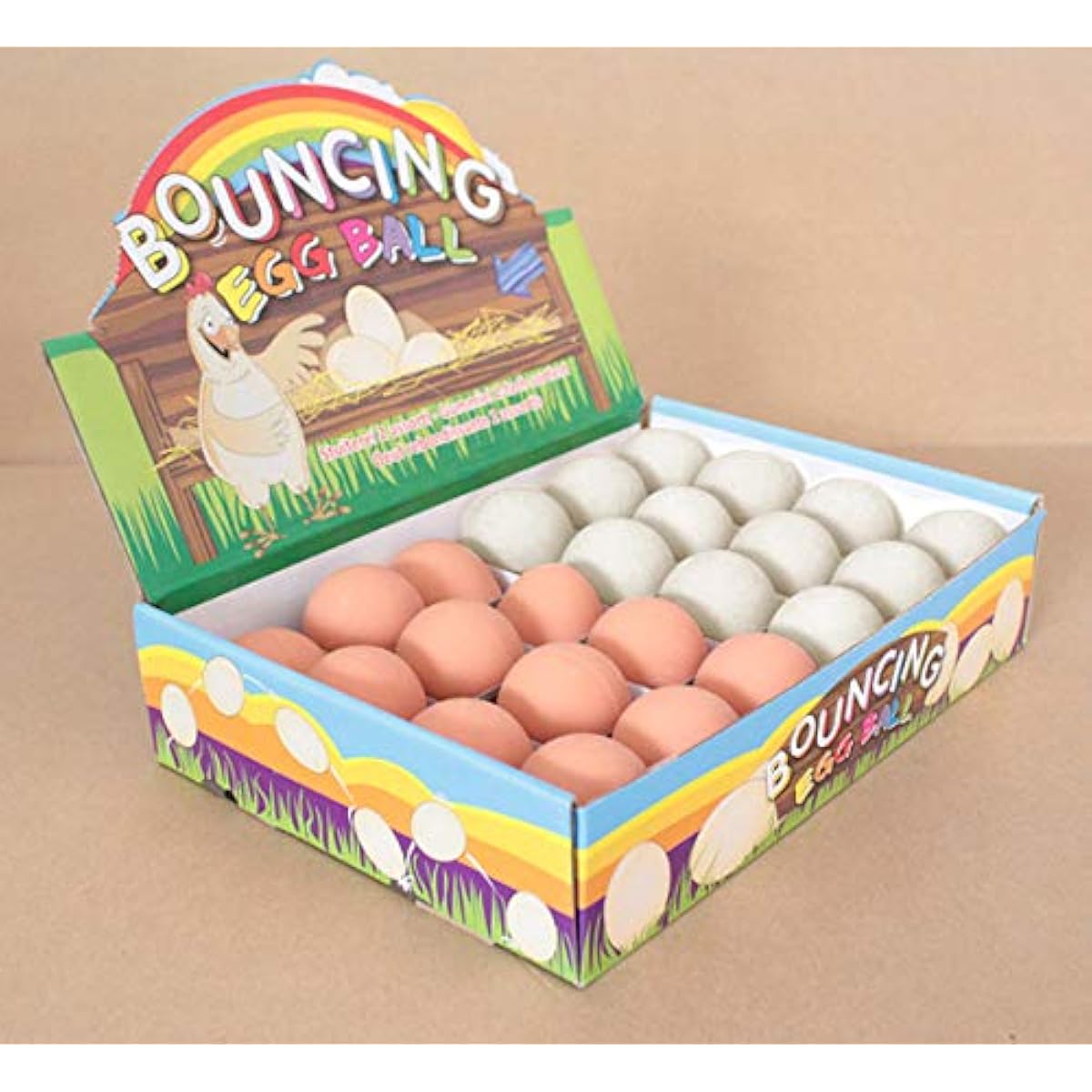 24 Pcs Bouncy Rubber Eggs Toys, 2.16 inches Fake Bouncing Eggs for DIY Easter, Realistic Lifelike Pretend Play Food Funny Party Favors Bulk Fetch Pet Toys