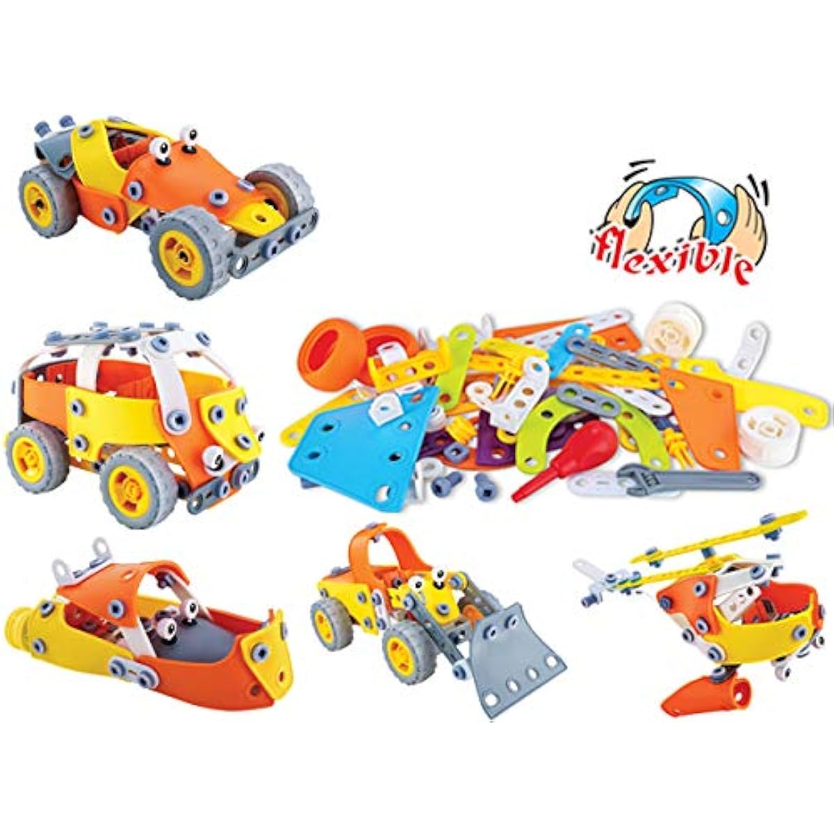 PowerTRC Take-A-Part Educational Construction Toy Model with Tools | Build Helicopter, Bulldozer, Racing Car, Van & Motorboat | Learning Playset for Boys & Girls