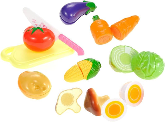 18 Pcs 10 Items Kitchen Cutting Play Fruit & Vegetables Toy for Kids | Pretend Cooking Vegan Play Set | Educational & Imaginative Birthday Gift for Toddler & Baby, Boys & Girls