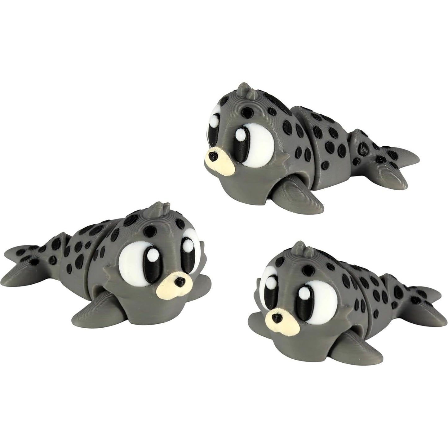 PowerTRC 3D Printed Articulated Seal Fidget Toy 3 Pack – Flexible Cute Animal Desk Decor, Adult Fidget Collectible – 3D Printed in USA