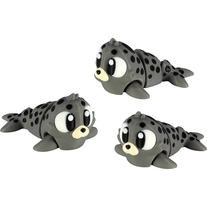 PowerTRC 3D Printed Articulated Seal Fidget Toy 3 Pack – Flexible Cute Animal Desk Decor, Adult Fidget Collectible – 3D Printed in USA