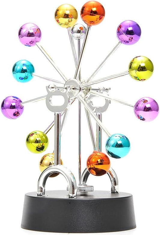 Perpetual Motion Ferris Wheel with Revolving Colorful Metallic Balance Balls | Mesmerizing Kinetic Artwork for Home Decoration and Science Enthusiasts (Battery Powered)