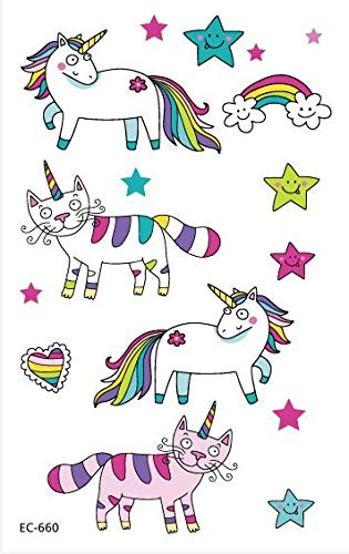PowerTRC Temporary Tattoos For Kids, 12 Sheets Over 300 Tattoos For Endless Combinations And Styles, Durable Unicorn And Fantasy Theme'd Fake Tattoos