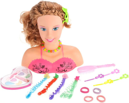 Makeup Doll Head for Hair Styling Kids Toy Kit - Washable Cosmetic Pretend Play Set with Fashion Accessories, Make up Doll for Girls Hair Dresser