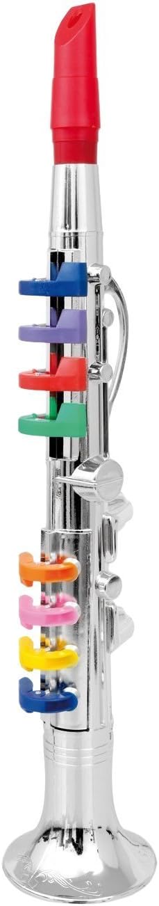 Kids Saxophone Music Toy | Wind Musical Instrument | 8 Colored Keys | Toddlers | Learning Saxophone | Metallic Silver