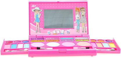 PowerTRC Washable Makeup Pretend Play Set for Kids | Fold-Out Cosmetic Kit with Mirror | Safe, Non-Toxic Toy Makeup Palette for Girls