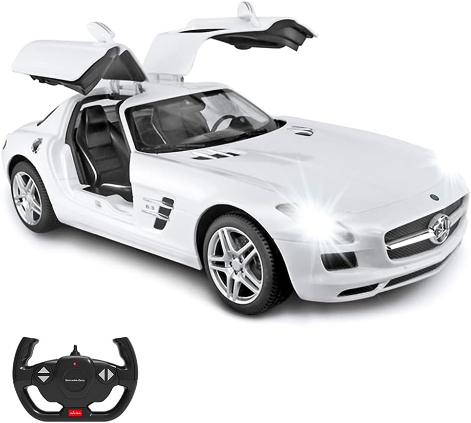 RASTAR Benz Remote Control Car |1:14 RC Mercedes Benz SLS AMG Model Car Toy Car for Kids, Open Doors by Manual - White 2.4GHz