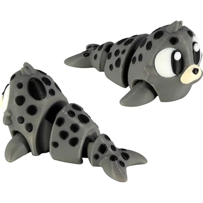 PowerTRC 3D Printed Articulated Seal Fidget Toy 3 Pack – Flexible Cute Animal Desk Decor, Adult Fidget Collectible – 3D Printed in USA