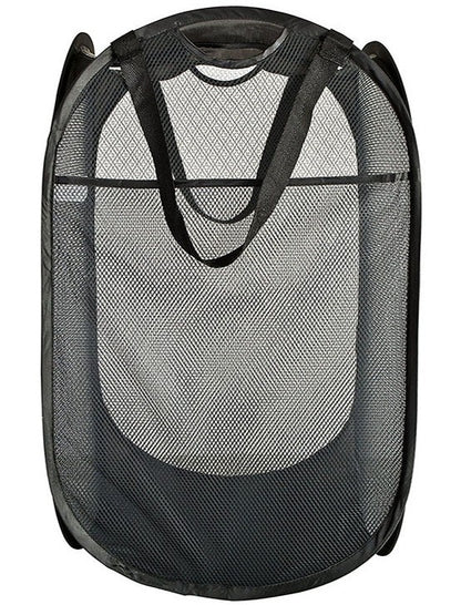 Mesh Pop Up Laundry Basket With Side Pocket (Black)