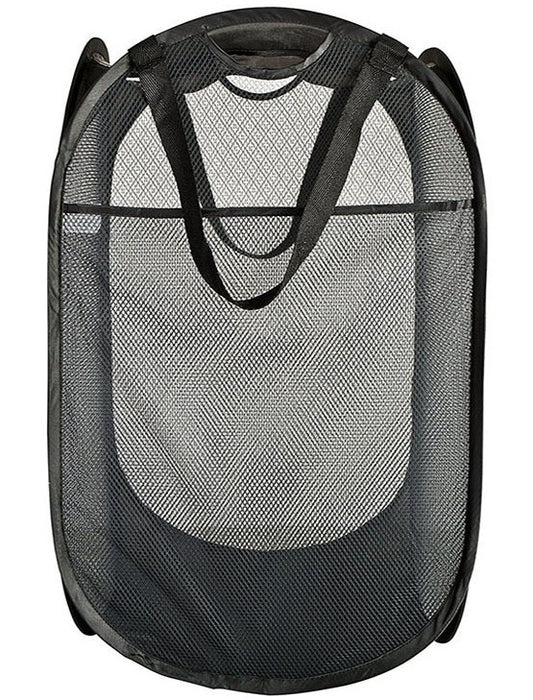 Mesh Pop Up Laundry Basket With Side Pocket (Black)