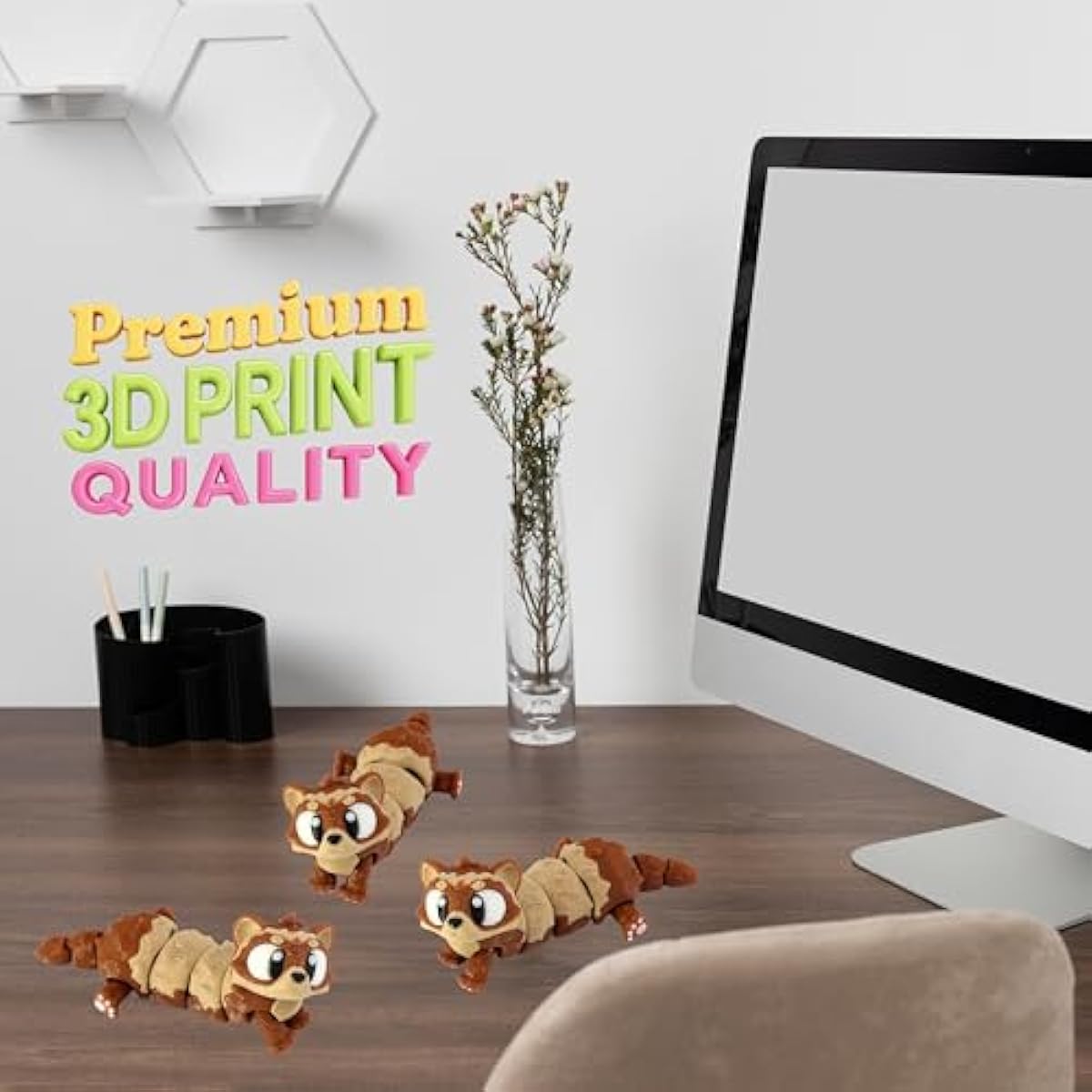 3D Printed Articulated Ferret Fidget Toy 3 Pack – Flexible Cute Animal Desk Decor, Adult Collectible – 3D Printed in USA