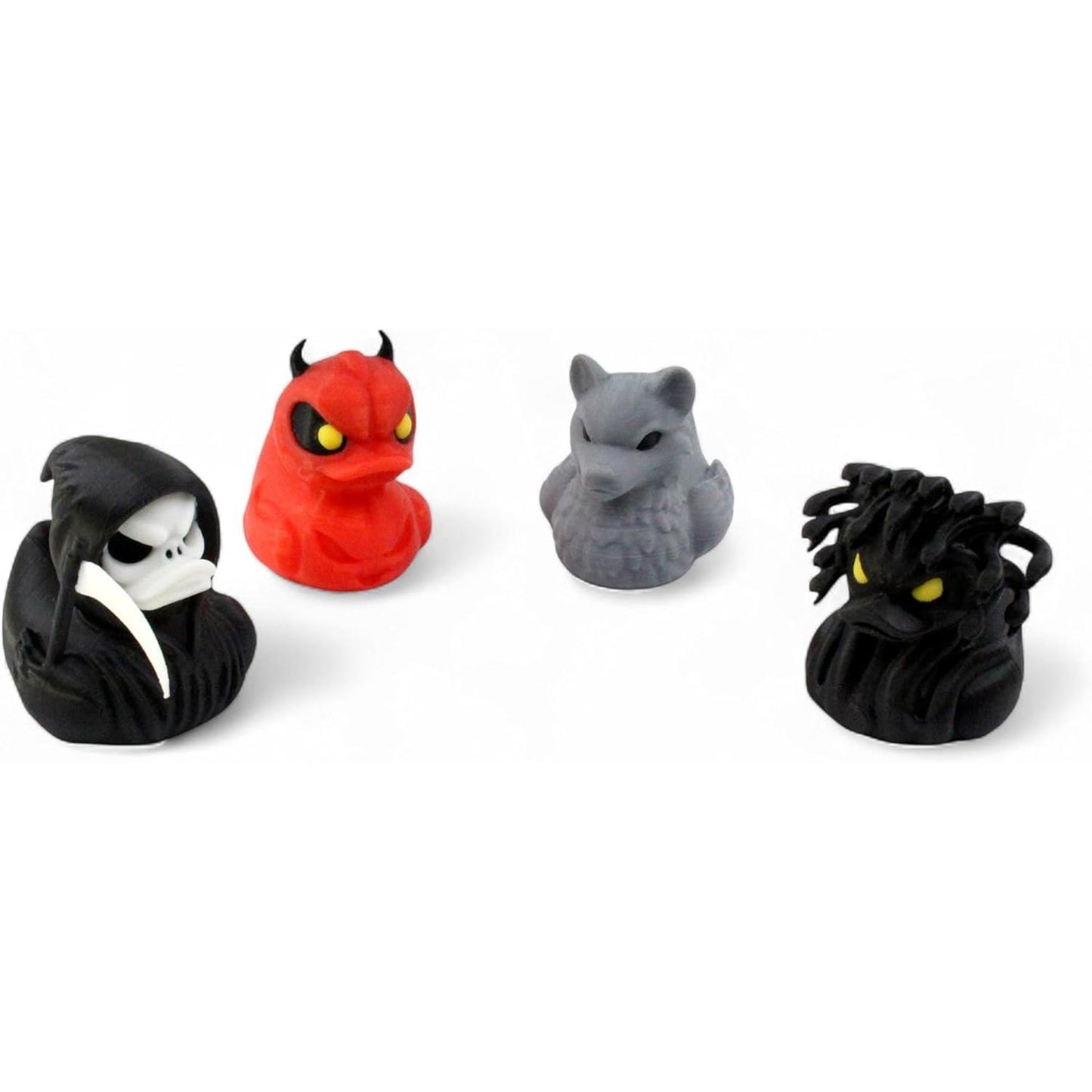PowerTRC 4Pcs 3D Printed Duck Figurines – 2 inches Mini Duck Accessory Collectibles Car Dashboard Desk Office Décor, Cruise Ducks Hiding Werewolf Devil Brim Reaper Medusa Ducking – 3D Printed in USA