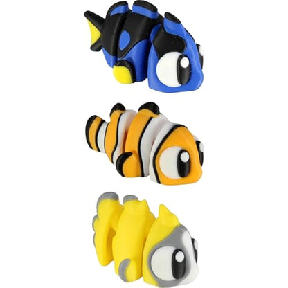 PowerTRC 3D Printed Articulated Tropical Fish Fidget Toy 3 Pack – Flexible Cute Animal Desk Decor, Adult Fidget Collectible – 3D Printed in USA