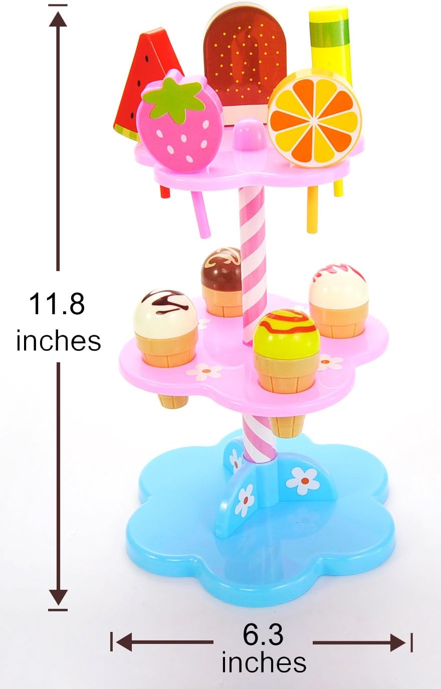 PowerTRC 22 Pcs Sweet Treats Ice Cream and Desserts Tower Playset | Perfect for Kids' Playtime Adventures with Popsicles and Ice Cream Delights!