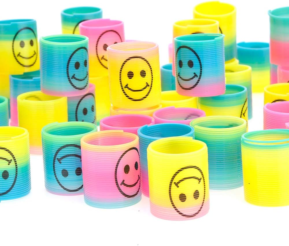 72 Pcs Mini Slinky Party Favors Mini Slinkies Bulk, Emoticon Rainbow Spring Toys Goodie Bag Stuffer, Coil Spring Toy for Carnival Prize Classroom Exchange Gifts