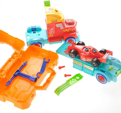 Take Apart Toy Set Truck & Racing Car for Kids, Build Your Own Vehicle Playset with Lights, Engine Sound, Screwdriver & Wrench, Learning Construction Kit for Toddlers Kids Boys Girls Ages 3 4 5 6 7