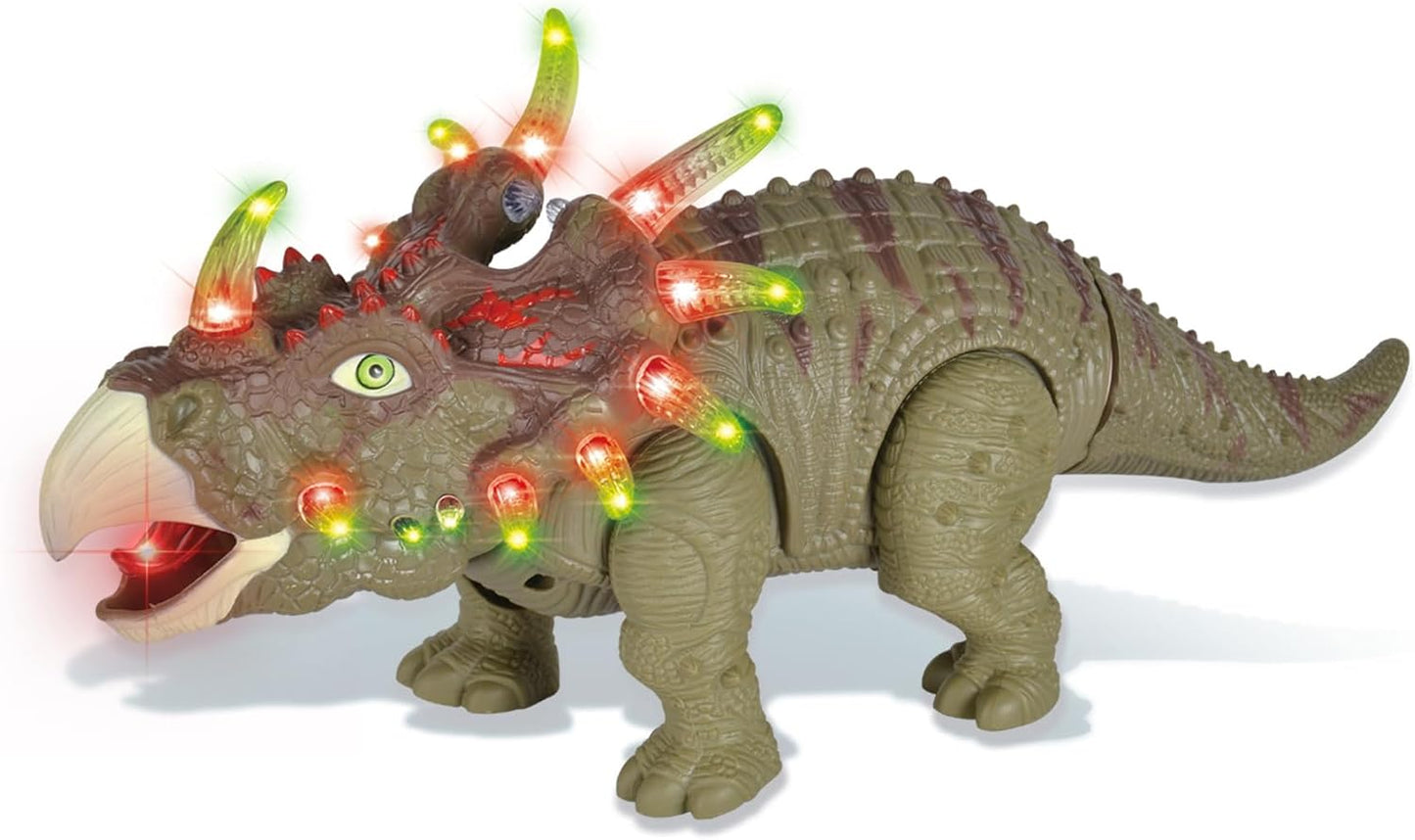 Walking Dinosaur Toys for Kids 2-4, Triceratops Electronic Jurassic Toy with LED Light, Sound, Swinging Tail Battery Powered for Toddlers