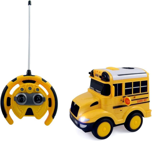 School Bus RC Toy Car for Kids with Steering Wheel Remote, Lights & Sounds