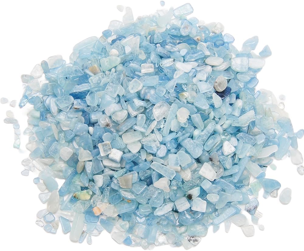 Crystals Gem Stones Decorative Rocks for Vase, Tumbled Turquoise Crystal Chips Bulk Healing Stones Fish Tank Gravel Filler Vase Filler Plants Decor 1 lb