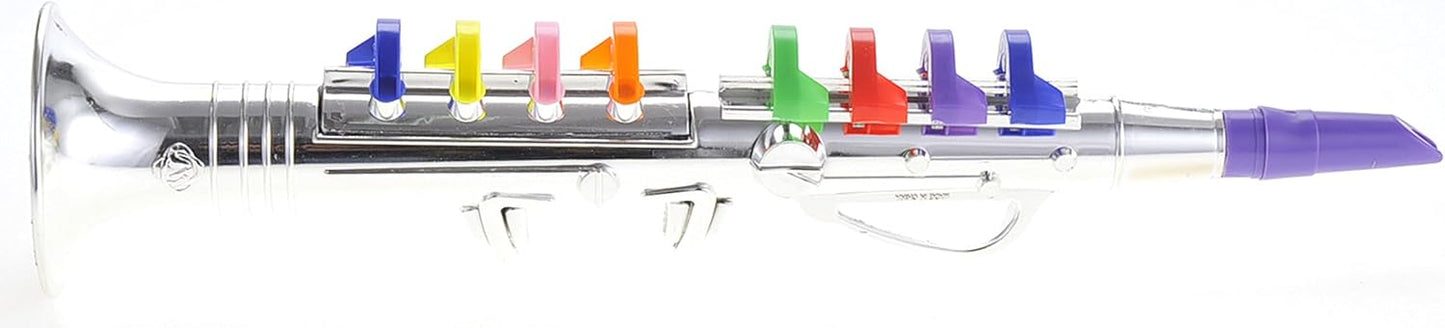 Kids Clarinet Music Toy | Wind Musical Instrument | 8 Colored Keys | Toddlers | Learning Clarinet | Metallic Silver