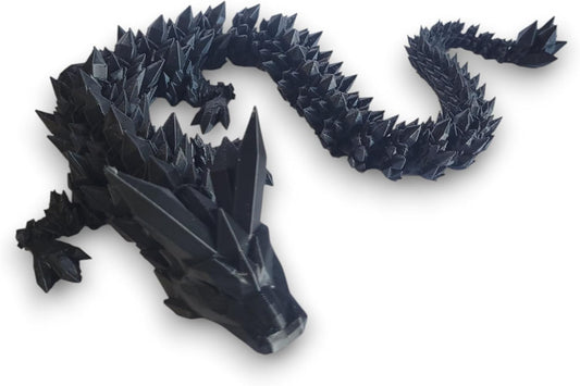PowerTRC 3D Printed Crystal Dragon (Black Color) - Flexible 3D Printed Toy, Gift Bag Filler, Desk Decoration, Party Favor, Easter Basket Stuffers (12 Inch Dragon)