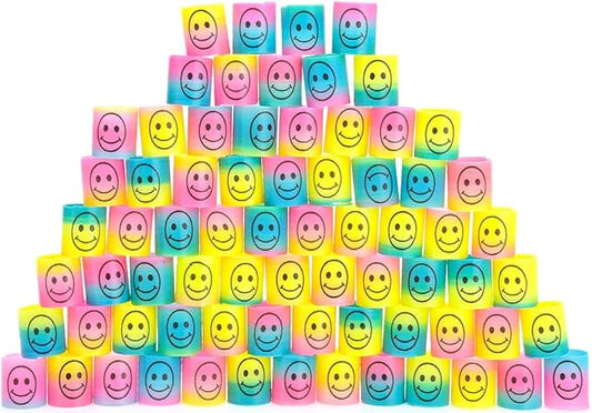 72 Pcs Mini Slinky Party Favors Mini Slinkies Bulk, Emoticon Rainbow Spring Toys Goodie Bag Stuffer, Coil Spring Toy for Carnival Prize Classroom Exchange Gifts