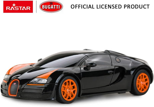 RASTAR RC Car | 1:24 Bugatti Veyron 16.4 Grand Sport Vitesse Radio Remote Control Racing Toy Car Model Vehicle, Black/Orange