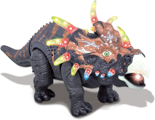 Walking Dinosaur Toys for Kids 2-4, Triceratops Electronic Jurassic Toy with LED Light, Sound, Swinging Tail Battery Powered for Toddlers