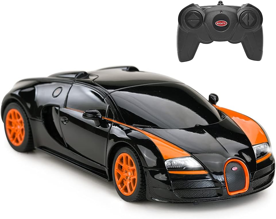 RASTAR RC Car | 1:24 Bugatti Veyron 16.4 Grand Sport Vitesse Radio Remote Control Racing Toy Car Model Vehicle, Black/Orange