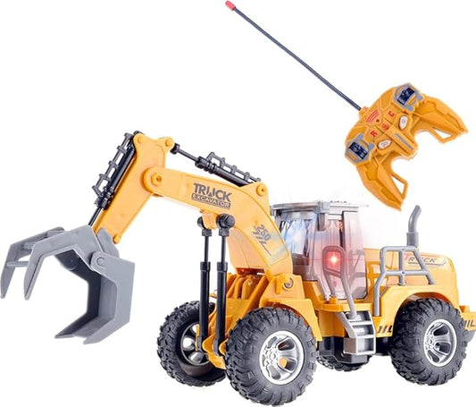Remote Control Functional Construction Excavator Claw Vehicle Truck with Light | 1/30 Scale RC Battery Powered Engineering Digger Truck Car for Kids | Perfect for Beach Trips