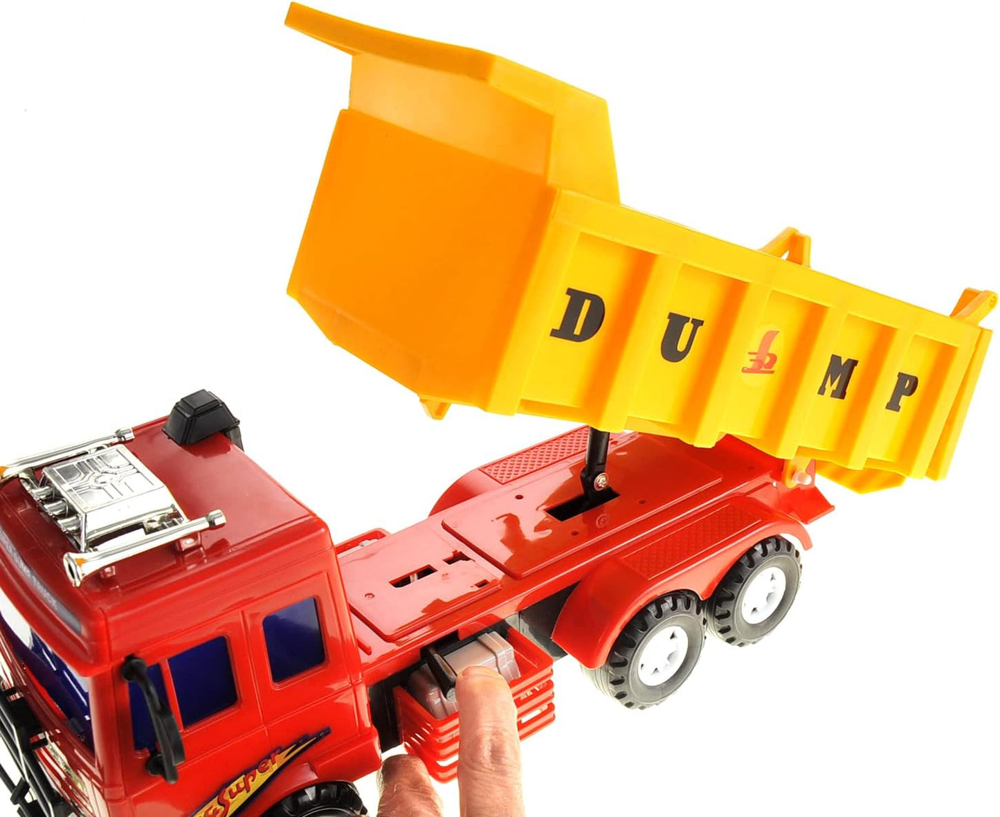 PowerTRC 15" Push & Go Dump Truck Toy | Realistic Friction Powered Dump Construction Truck for Kids Ages 3 Up