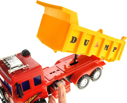 PowerTRC 15" Push & Go Dump Truck Toy | Realistic Friction Powered Dump Construction Truck for Kids Ages 3 Up