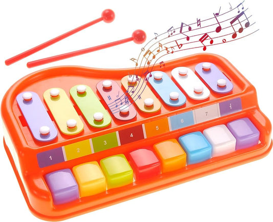 2in1 Large 12" X 8" Baby Piano Xylophone Toy for Toddlers – Large Piano Toy Musical Instrument with 8 Key Scales, Preschool Learning Educational Toy for Kids Boys and Girls