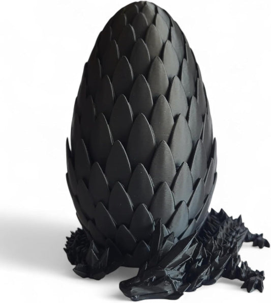3D Printed Crystal Dragon with Egg (Black Color) – Flexible 3D Printed Toy Set, Includes 12 Inch Dragon and 6 Inch Egg, Gift Bag Filler, Desk Decoration, Party Favor, Easter Basket Stuffers