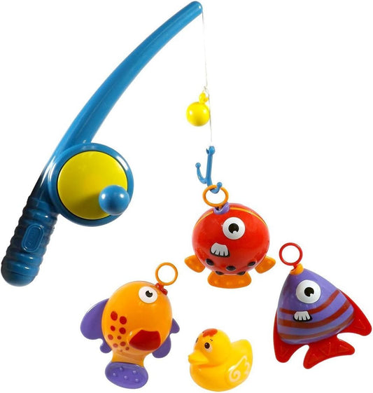 Realistic Hook and Reel Fishing Toy for Bathtub | Baby Bath Toy Fishing Set | Pool Playset with a Fishing Rod, 3 Fishes & a Ducky for Kids Ages 3+