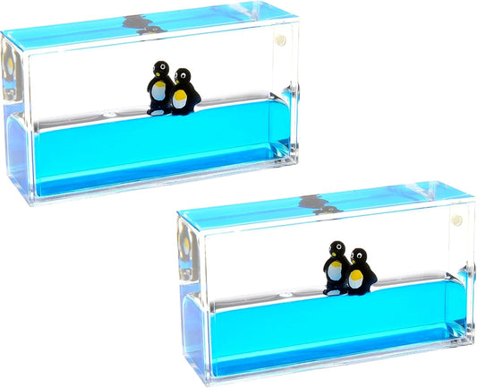 Liquid Penguin Paperweight | Surfing Sea Creatures | Calming and Relaxing Toy | Autism Toys | Children Activity | Desk Toys (2 Packs)