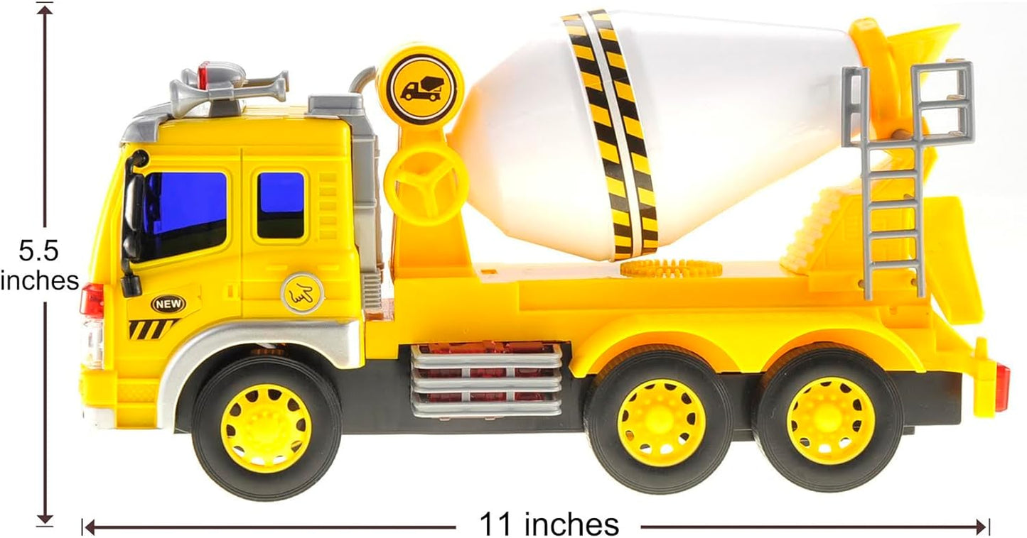 Push & Go Friction Powered Cement Truck Toy with Light and Sound | Realistic Play Mixer Construction Tanker Truck Toy Gift for Boys and Girls
