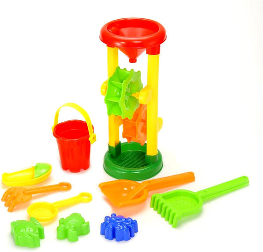 Double Sand Water Wheel Toy Tower Beach Toys for Kids Ages 4-8, Beach Bucket, Shovels, 3 Sand Molds Sail Boat Sand Toy Toddlers Outdoor Play