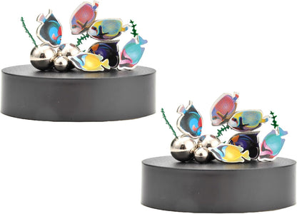 Magnetic Desktop Sculpture (Aquarium) | Mini Magnetic Art Decoration for Desktop | Fun Stress Relief Office Gift (2 Sets)