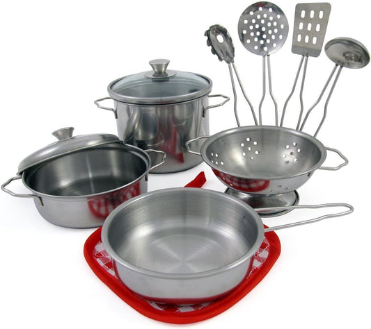 Real Steel Kid Pots and Pans Play Set for Toddlers| Pretend Kitchen Cooking Dress Up Mini Pots and Pans Toy Set for Ages 3+